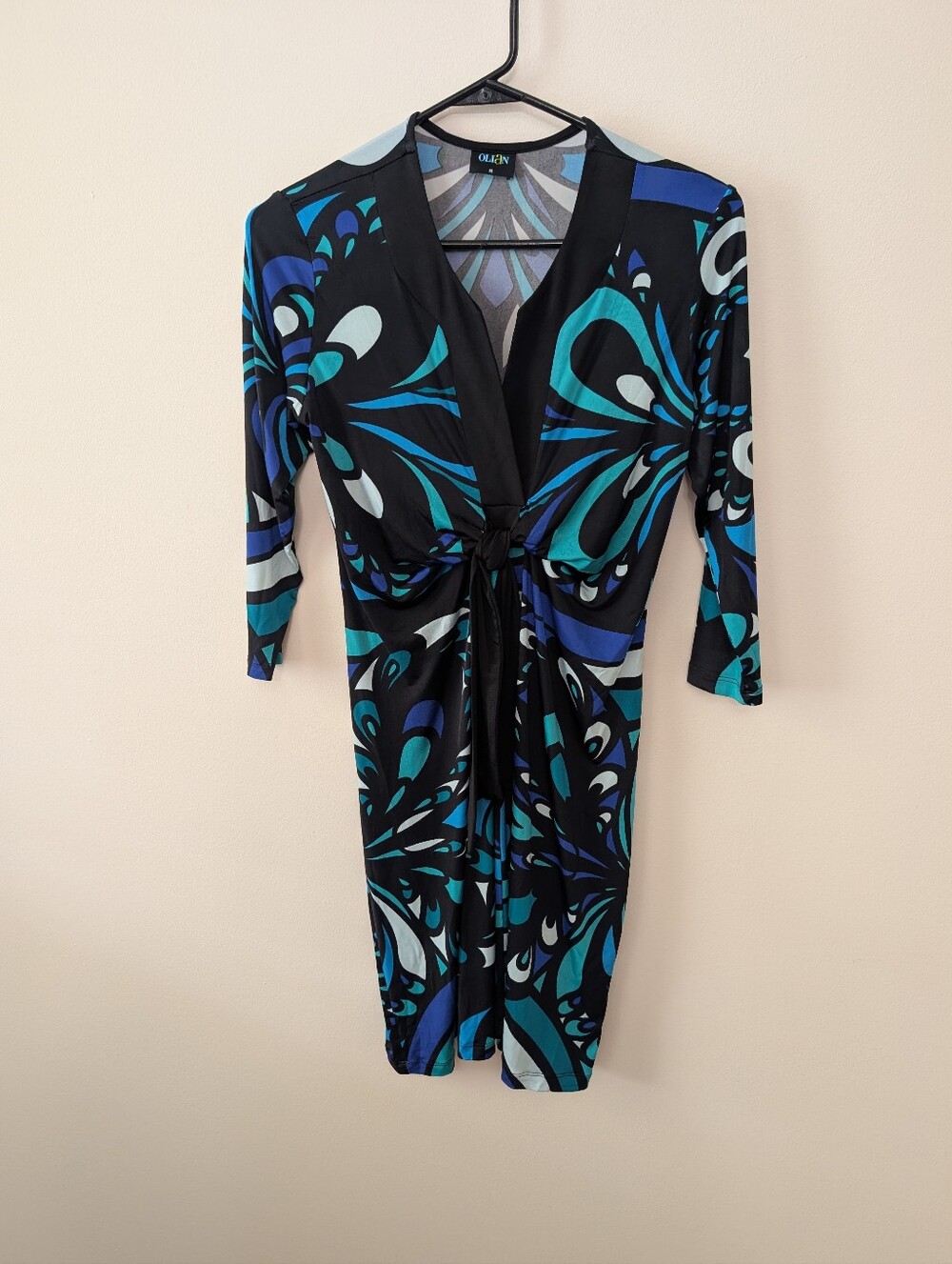 Black & Blue Tie-Front Printed Dress